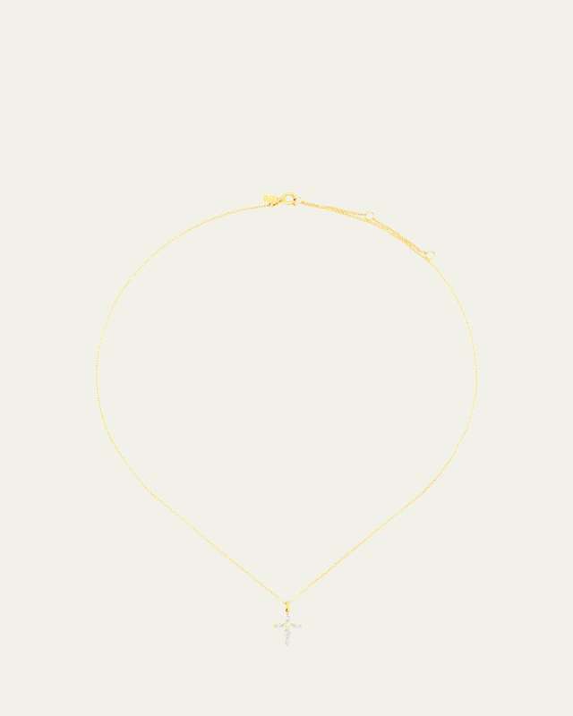 14K Yellow Gold Prong-Set Diamond Cross Necklace, 16-18"L